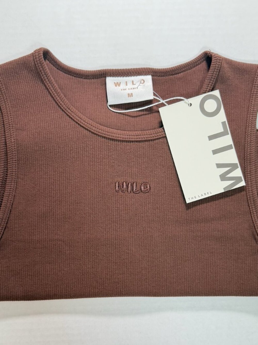 Wilo Logo Rib Tank Chocolate Brown Medium NWT Ribbed Athleisure Workout Top - Picture 6 of 6